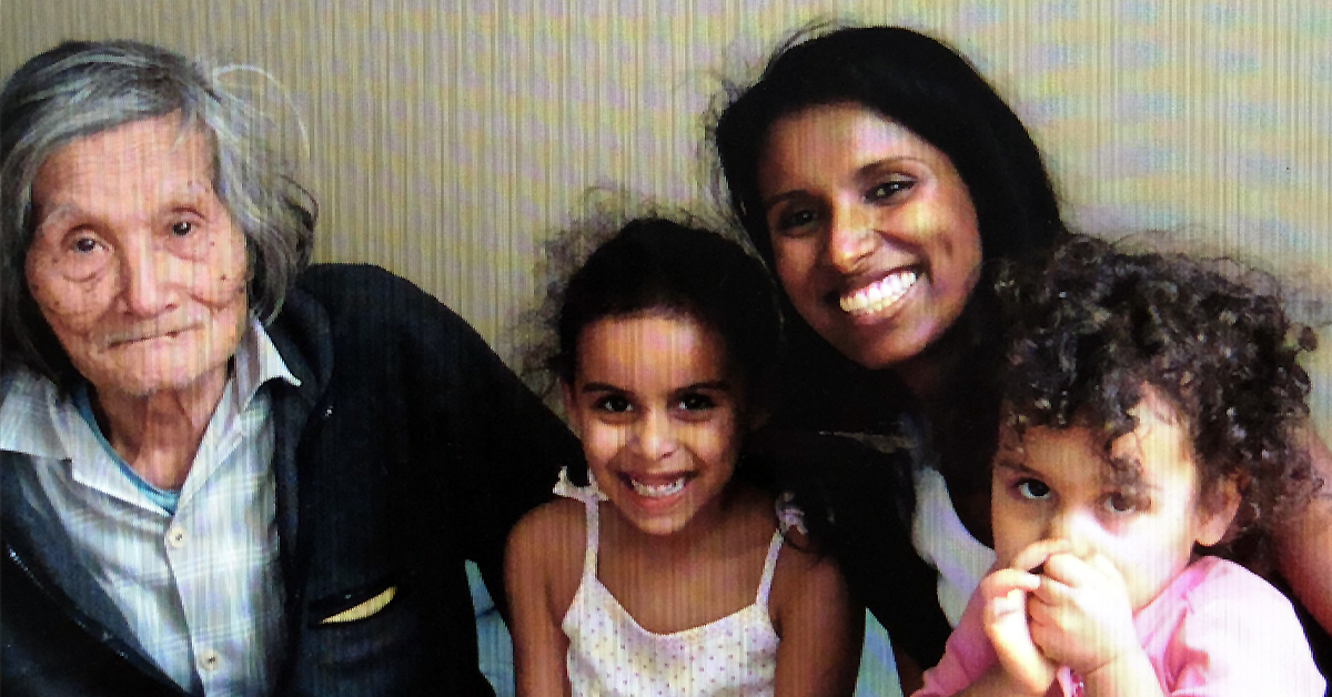 Rukhiya and her daughters with her foster father, Tomiji