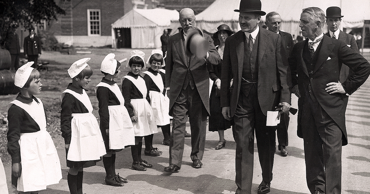 Foundlings lined up for inspection