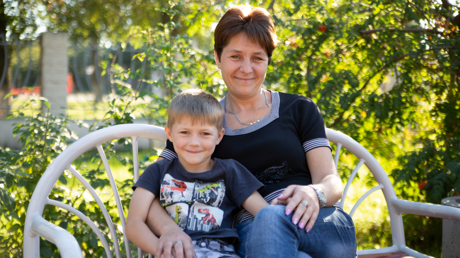 Galina and Ivan on a bench
