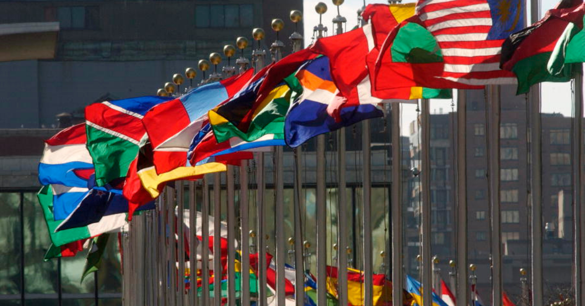 Flags outside the UN headquarters